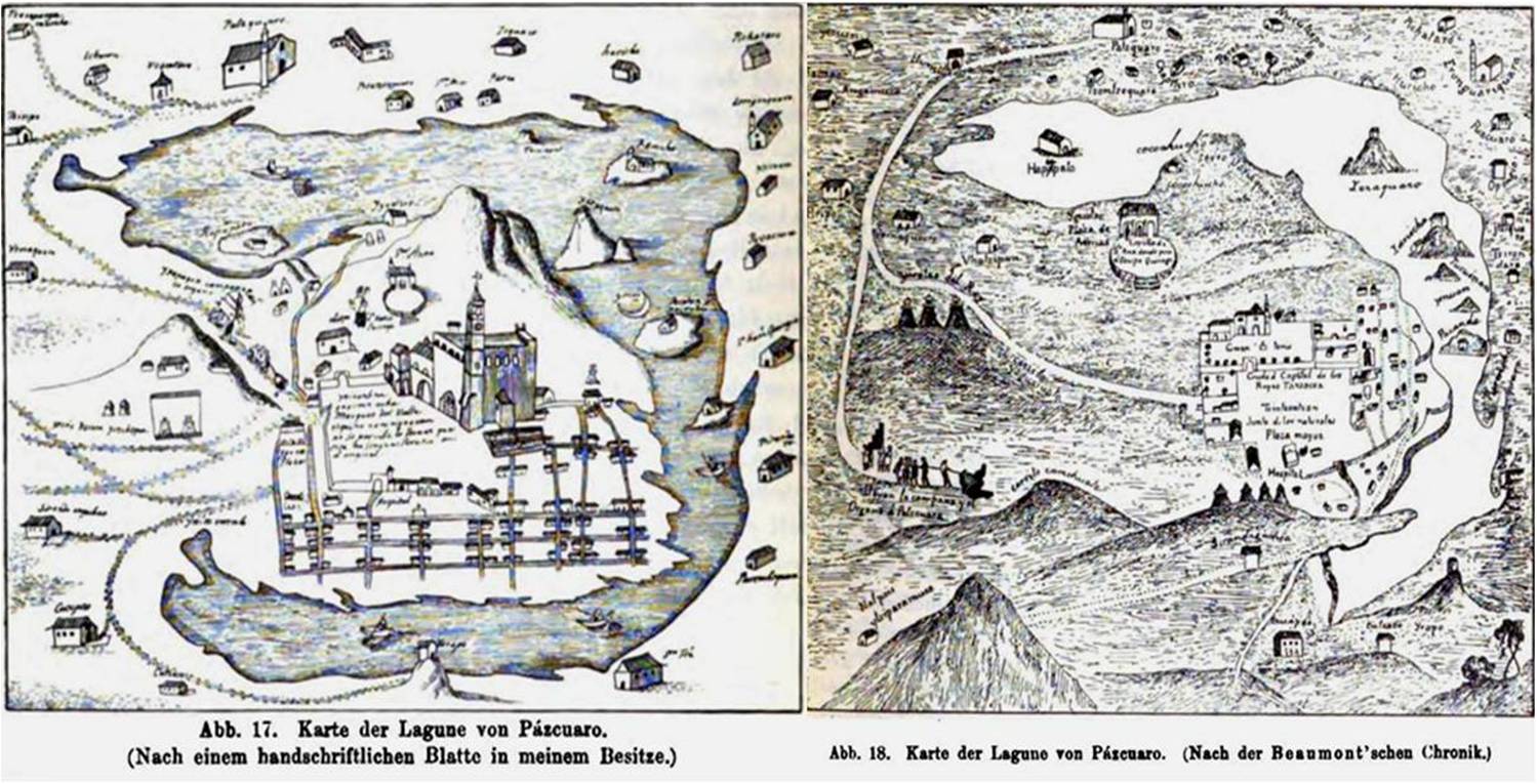 El Lago de Pátzcuaro con otra vista del traslado del órgano y l a campana en el texto de Eduard Seler2